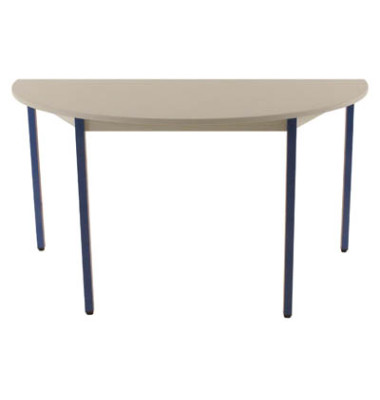 Schreibtisch, 74cm (H), 140x70cm (BxT), halbrund, grau / blau