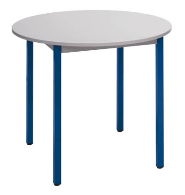 Schreibtisch, 74cm (H), 80x80cm (BxT), rund, grau / blau