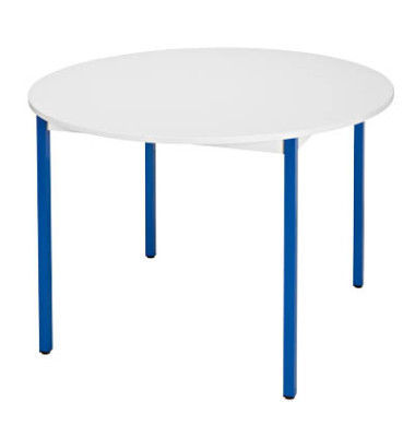 Schreibtisch, 74cm (H), 110x110cm (BxT), rund, grau / blau