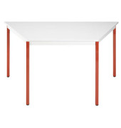 Schreibtisch, 74cm (H), 70/140x70cm (BxT), Trapezform, grau / rot