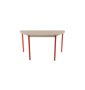 Schreibtisch, 74cm (H), 140x70cm (BxT), halbrund, grau / rot