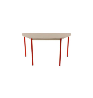 Schreibtisch, 74cm (H), 140x70cm (BxT), halbrund, grau / rot