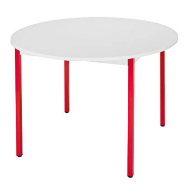 Schreibtisch, 74cm (H), 80x80cm (BxT), rund, grau / rot