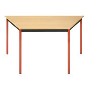 Schreibtisch, 74cm (H), 70/140x70cm (BxT), Trapezform, buche / rot