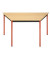 Schreibtisch, 74cm (H), 70/140x70cm (BxT), Trapezform, buche / rot