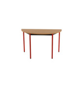 Schreibtisch, 74cm (H), 120x60cm (BxT), halbrund, buche / rot