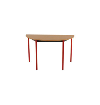 Schreibtisch, 74cm (H), 120x60cm (BxT), halbrund, buche / rot