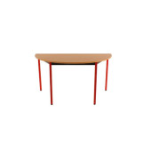 Schreibtisch, 74cm (H), 140x70cm (BxT), halbrund, buche / rot
