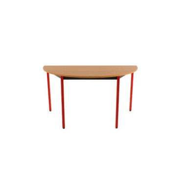 Schreibtisch, 74cm (H), 140x70cm (BxT), halbrund, buche / rot