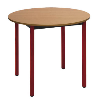 Schreibtisch, 74cm (H), 80x80cm (BxT), rund, buche / rot
