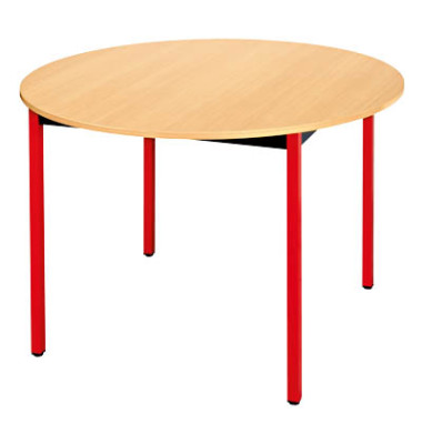 Schreibtisch, 74cm (H), 110x110cm (BxT), rund, buche / rot