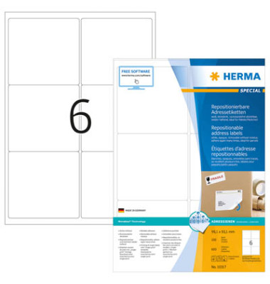 Etiketten Special 10317, weiß 99,1x93,1mm, rechteckig, 