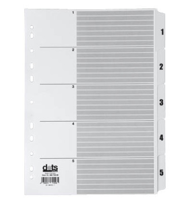 Kartonregister Mylar 083-0464-005, 1 bis 5, A4, 170 g/m&sup2;, wei&szlig;e Taben, 5-teilig