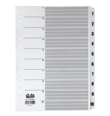 Kartonregister Mylar 083-0464-006, 1 bis 10, A4, 170 g/m&sup2;, wei&szlig;e Taben, 10-teilig