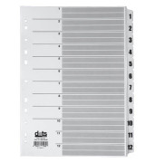Kartonregister Mylar 083-0464-007, 1 bis 12, A4, 170 g/m², weiße Taben, 12-teilig