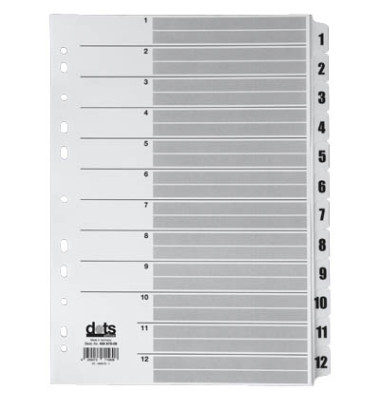 Kartonregister Mylar 083-0464-007, 1 bis 12, A4, 170 g/m², weiße Taben, 12-teilig