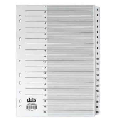 Kartonregister Mylar 083-0464-003, 1 bis 20, A4, 170 g/m², weiße Taben, 20-teilig