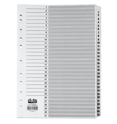 Kartonregister Mylar 083-0464-008, 1 bis 31, A4, 170 g/m&sup2;, wei&szlig;e Taben, 31-teilig