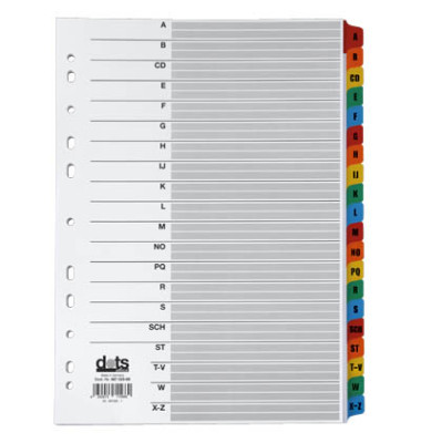 Kartonregister Mylar 083-0464-004, A bis Z, A4, 170 g/m², farbige Taben, 20-teilig