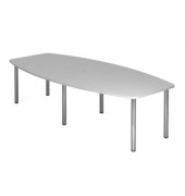 Konferenztisch, manuell höhenverstellbar 72-74cm (H), 280cmx85-130cm (BxT), 10 Personen, Tonnenform, lichtgrau / chrom