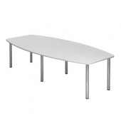 Konferenztisch K-Serie, manuell h&ouml;henverstellbar 72-74cm (H), 280x85-130cm (BxT), 10 Personen, Tonnenform, wei&szlig; / chrom