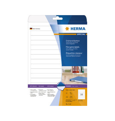 R&uuml;ckenschilder Special 5118, wei&szlig;, schmal/kurz, 16,9x192mm, selbstklebend, permanent 