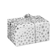 Geschenkpapier Diadem silber 17660, Sterne, 50cm x 20m, silber/weiß