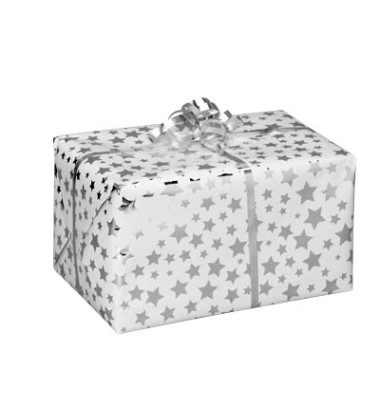 Geschenkpapier Diadem silber 17660, Sterne, 50cm x 20m, silber/weiß