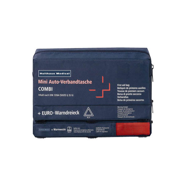 4005058622200 - Holthaus Medical Mini Auto Verbandtasche COMBI DIN 13 164 Verbandtasche mit Warnweste und EURO-Warndreieck Maße 22 x 15 x 8 cm Farbe blau 4005058622200 - Holthaus Medical Mini Auto Verbandtasche COMBI DIN 13 164 Verbandtasche mit Warnweste und EURO-Warndreieck Maße 22 x 15 x 8 cm Farbe blau