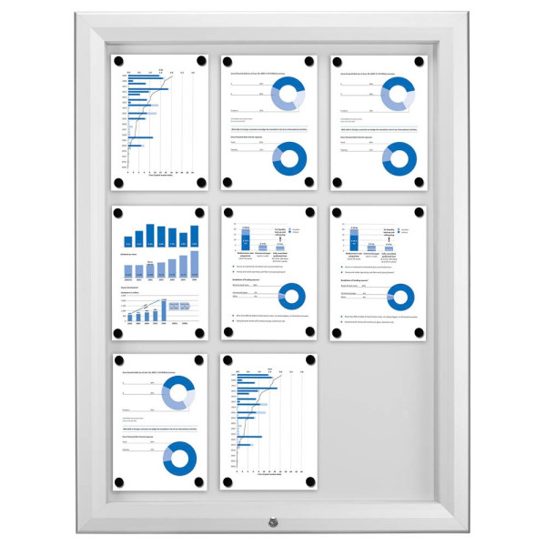 8595578316667 - Schaukasten T-Linie 9 x A4 Metallrückwand weiß silber magnetisch 8595578316667 Showdown Displays