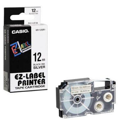 Schriftband XR-12SR1 12mm x 8m schwarz/silber laminiert stark selbstklebend
