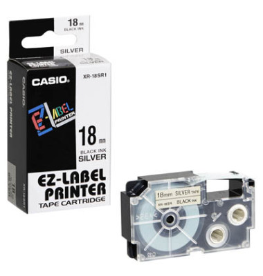 Schriftband XR-18SR1 18mm x 8m schwarz/silber laminiert stark selbstklebend