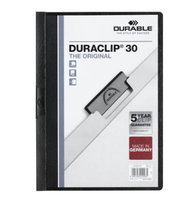 Klemmhefter DURACLIP 30 222701, A4 schwarz, f&uuml;r ca. 30 Blatt, Polyvinylchlorid (PVC) 80g