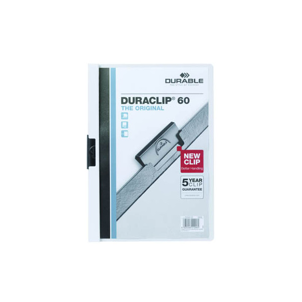 5 Stück Durable Klemmhefter DURACLIP 60 223802, A4 weiß, für ca. 60 Blatt, Polyvinylchlorid (PVC) 4005546224053 Durable 5 Stück