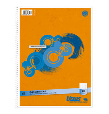 Collegeblock 040993028, Muster, Lineatur 28 / kariert mit Rand innen/außen, A4, 60g, orange, 80 Blatt
