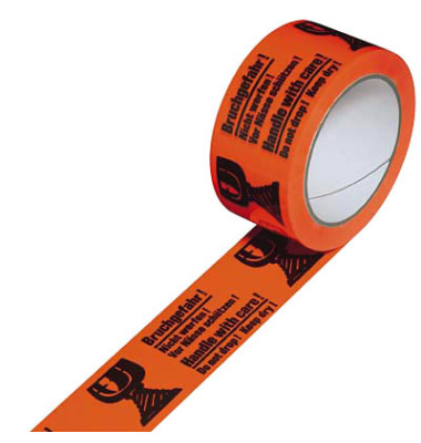Signalpackband 100054, Bruchgefahr, 50mm x 66m, 53my, orange/schwarz