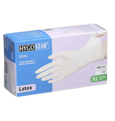 Einmalhandschuhe Hygostar Skin 2650 Lebenmittelecht weiß Größe XL/10 Latex