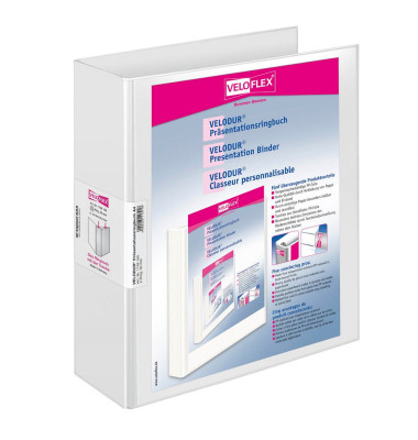 Präsentationsringbuch VELODUR® 1139196, A4 2 Ringe 50mm Ring-Ø Pappe/PP-Folie, 2 Außentaschen, weiß