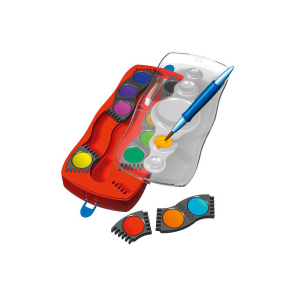 4005401250302 - Faber Castell - Farbkasten Connector 12 Farben cyanblau blaugrün gelbgrün ockergelb siena schwarz gelb orange zinnoberrot dunkel magentarot violett