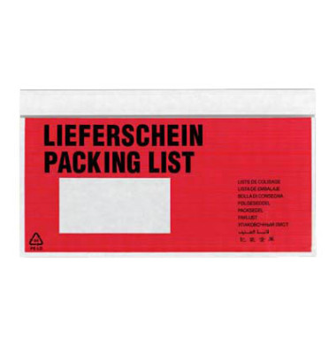 Lieferscheintaschen Din Lang "LIEFERSCHEIN" selbstklebend 250 Stück Lieferscheintaschen Din Lang "LIEFERSCHEIN" selbstklebend 250 Stück