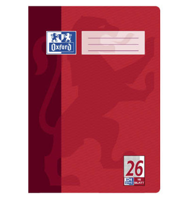Schulheft 100050312, Lineatur 26 / kariert mit wei&szlig;em Rand / keine, A4, 90g, rot, 16 Blatt / 32 Seiten
