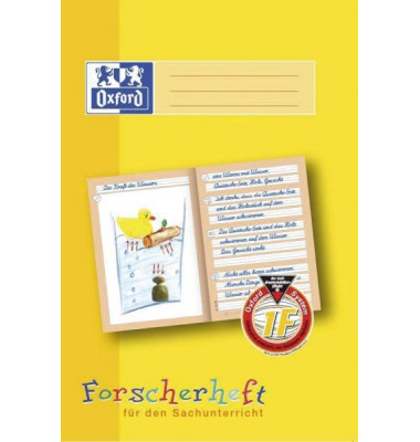Forscherheft 100050094, Lineatur 1F / Schreiblern-Lineatur, A4, 90g, gelb, 16 Blatt / 32 Seiten