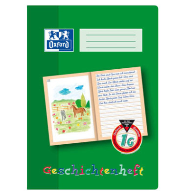 Geschichtenheft 100050091, Lineatur 1G / Schreiblern-Lineatur / keine, A4, 90g, gr&uuml;n, 16 Blatt / 32 Seiten