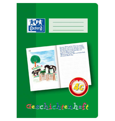 Geschichtenheft 100050098, Lineatur 4G / Schreiblern-Lineatur, A4, 90g, grün, 16 Blatt / 32 Seiten