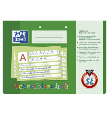 Schreiblernheft 100050089, Lineatur SL / Schreiblern-Lineatur, A4 quer, 90g, grün, 16 Blatt / 32 Seiten
