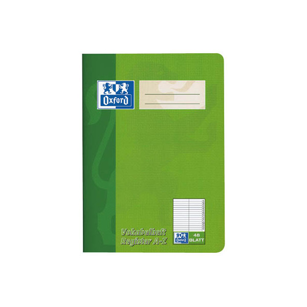 10 Stück Oxford Vokabelheft 100302812, Lineatur 53 / liniert / 2 Spalten mit Register, A5, 90g, farbig sortiert, 48 Blatt / 96 Seiten 4006144959
