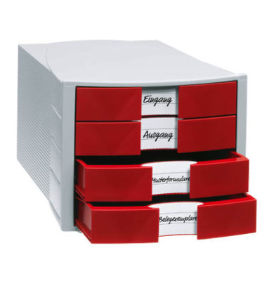 Schubladenbox Impuls 1010-17 lichtgrau/rot 4 Schubladen geschlossen