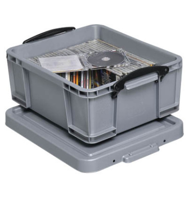 Aufbewahrungsbox 18S, 18 Liter mit Deckel, für CDs/DVDs, außen 480x390x200mm, Kunststoff silber