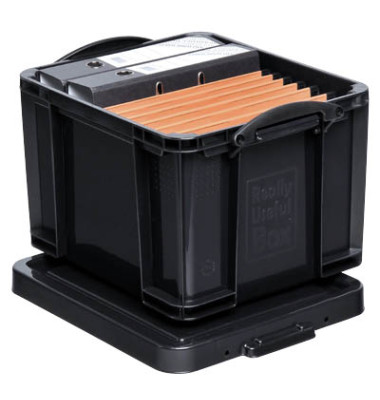 Aufbewahrungsbox 35BKCB, 35 Liter mit Deckel, für A4 Ordner, Hängemappen, außen 480x390x310mm, Kunststoff schwarz