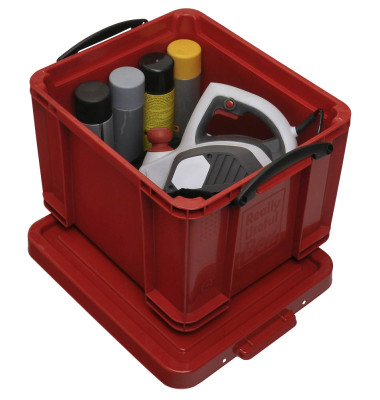 Aufbewahrungsbox 35R, 35 Liter mit Deckel, für A4 Ordner, Hängemappen, außen 480x390x310mm, Kunststoff rot